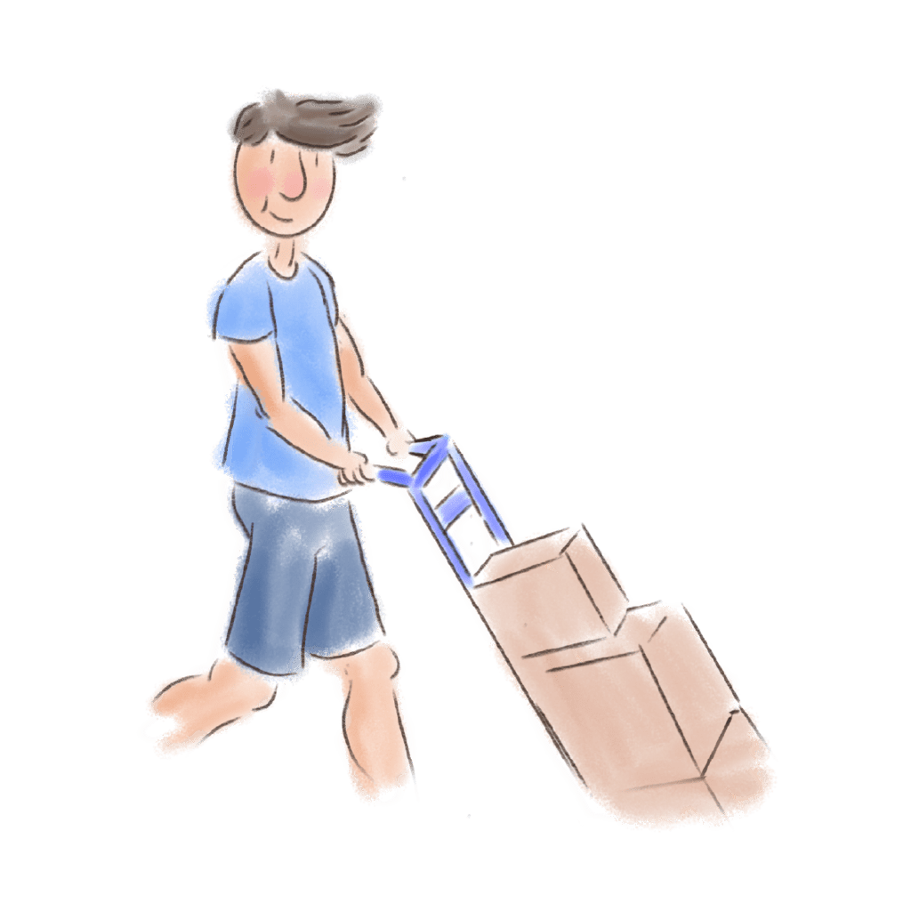 helper with boxes and sackbarrow